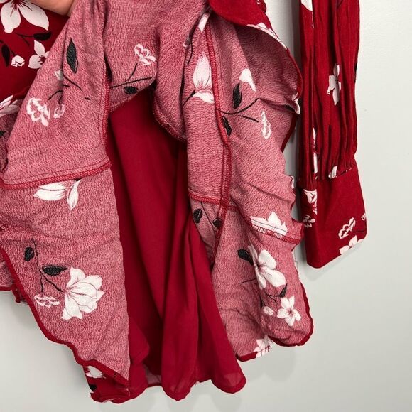 Bardot Red Floral Long Sleeve Mini Dress 4 XS - Picture 7 of 8